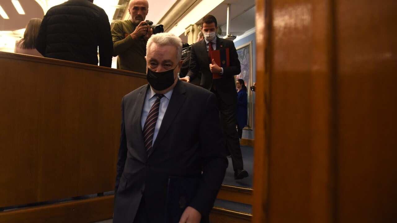 Montenegro's Prime Minister Zdravo Krivokapic leaves the parliament session in Podgorica, Montenegro, 04 February 2022.