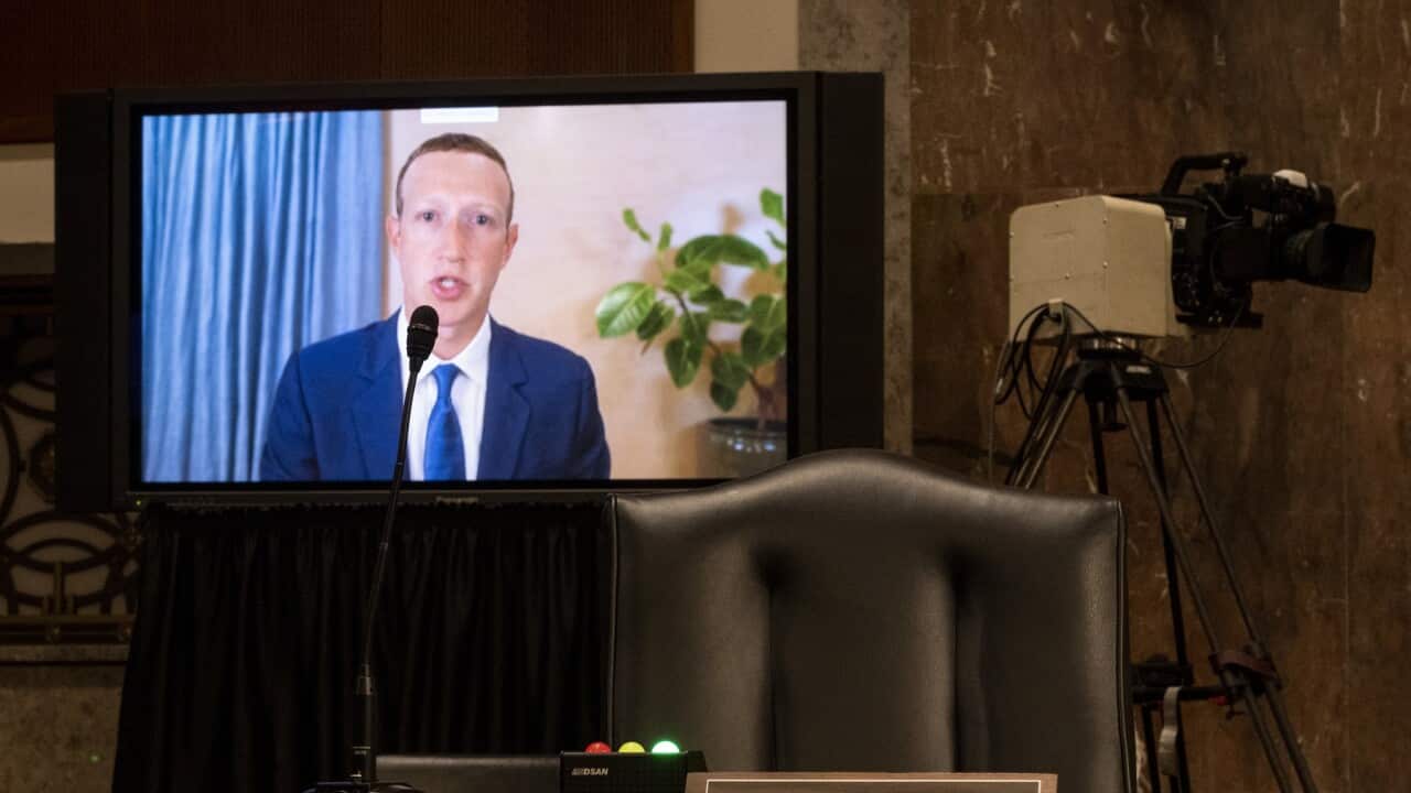 Mark Zuckerberg of Facebook testifies via videolink to the US Senate committee
