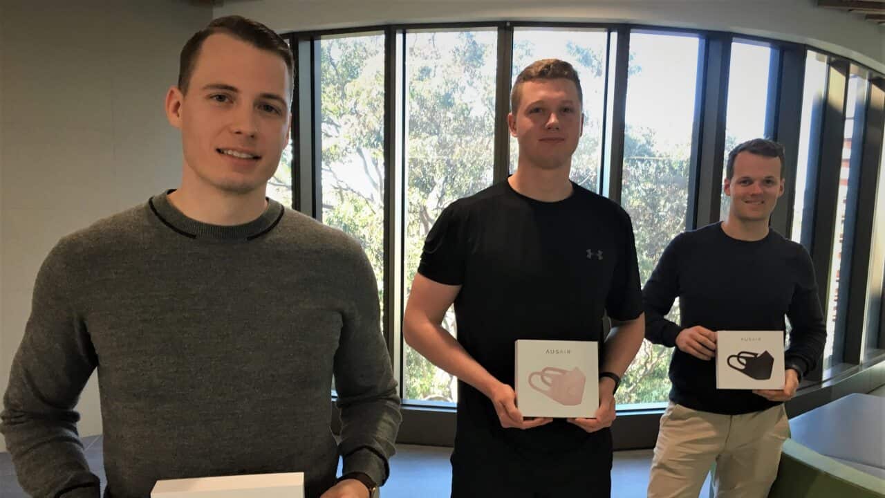 Isaac Honor, 28 (left) with brother Elias, 26 (centre) and friend Jack Graham, 28 from AusAir.