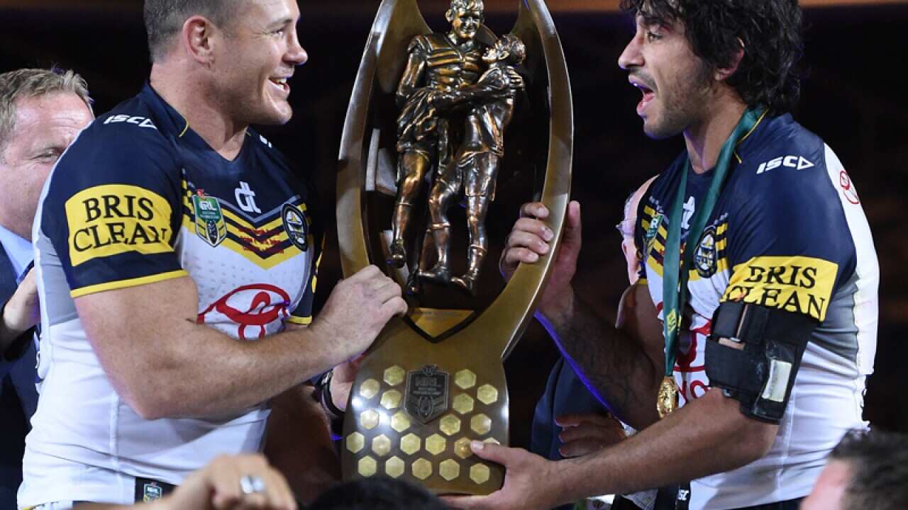 North Queensland co-captains Matt Scott (L) and Johnathan Thurston
