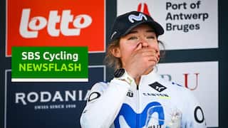 British Carys Lloyd of Movistar Team celebrates on the podium after winning the 'Ronde van Brugge' women's elite one-day cycling race, 143,7 km from and to Brugge on Thursday 26 March 2026. BELGA PHOTO ELIAS ROM (Photo by ELIAS ROM/Belga/Sipa USA)
