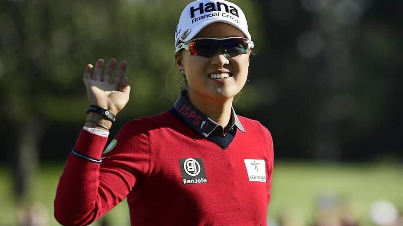 Minjee Lee waves for the camera