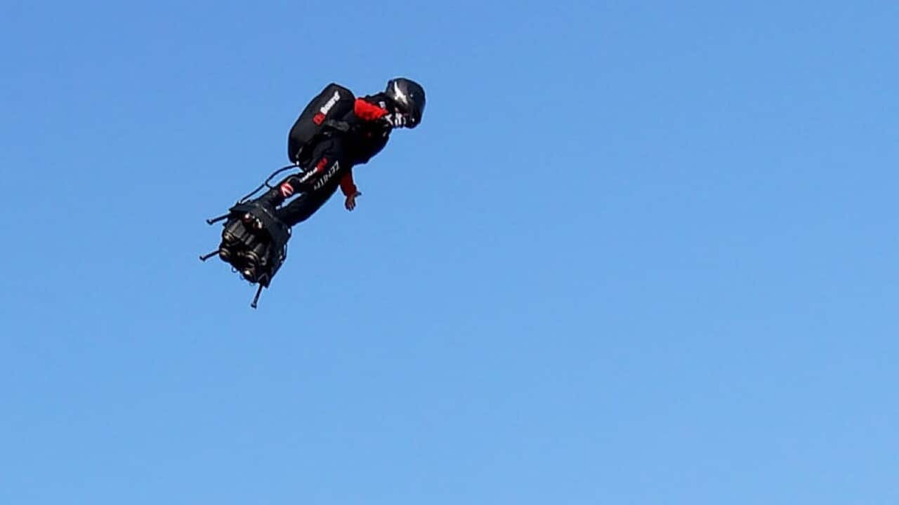 French hoverboard star Franky Zapata takes to the air.