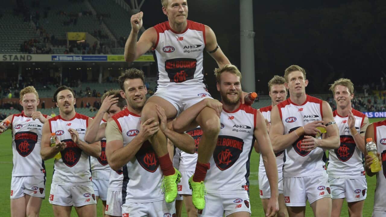 Bernie Vince of the Demons celebrates