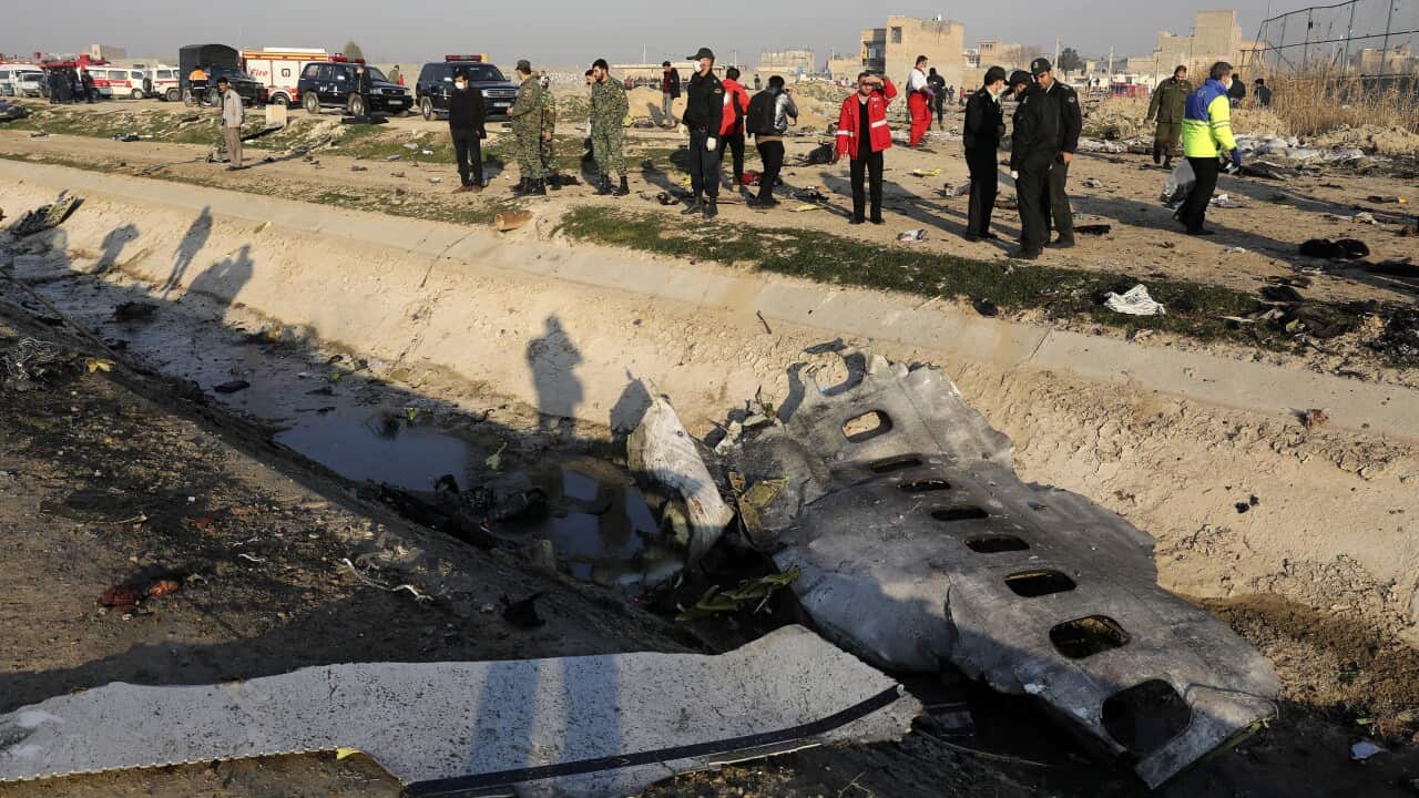Debris from an Ukrainian plane that crashed at Shahedshahr southwest of the capital Tehran on 8 January.