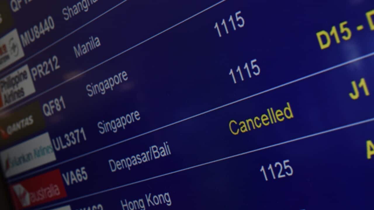 A cancelled Virgin Australia flight to Bali at Sydney Airport