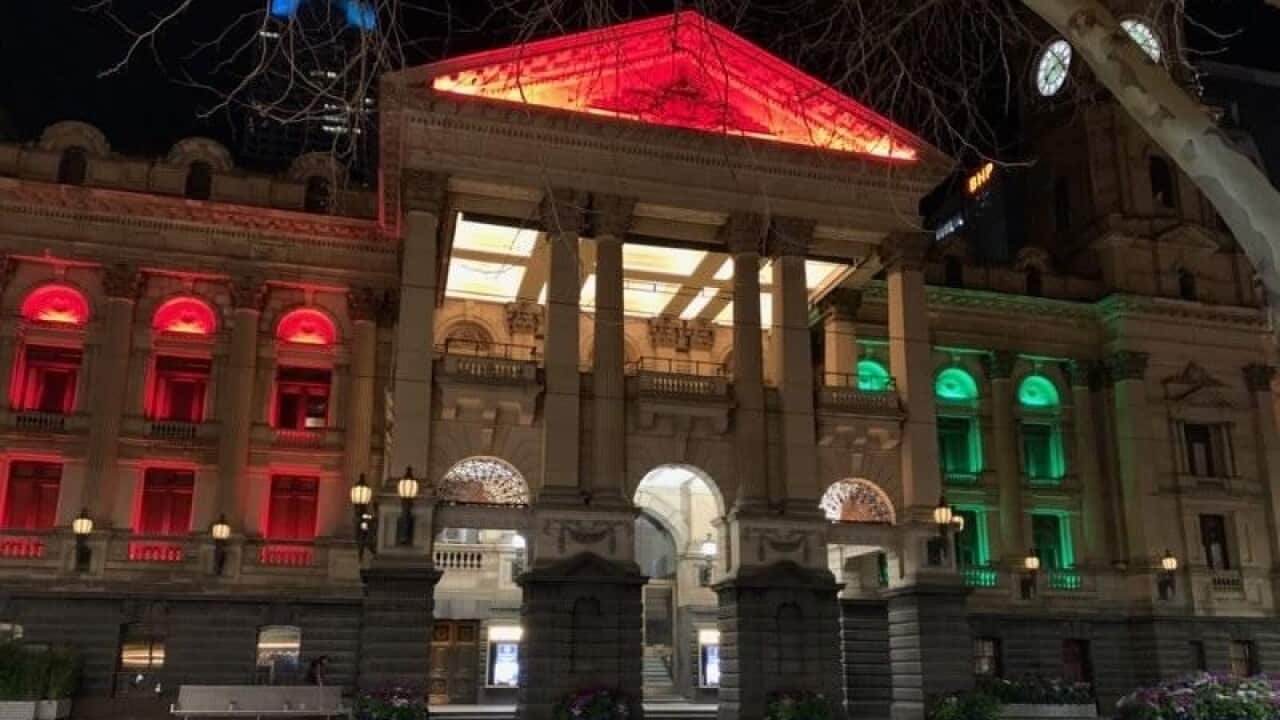 تضامنا مع لبنان،مبنى بلدية ملبورن يضاء بألوان علم لبنان