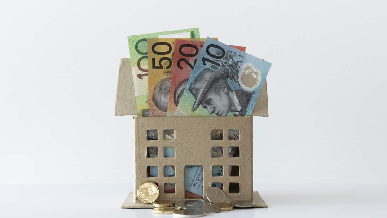 House containing some Australian bank notes and coins.
