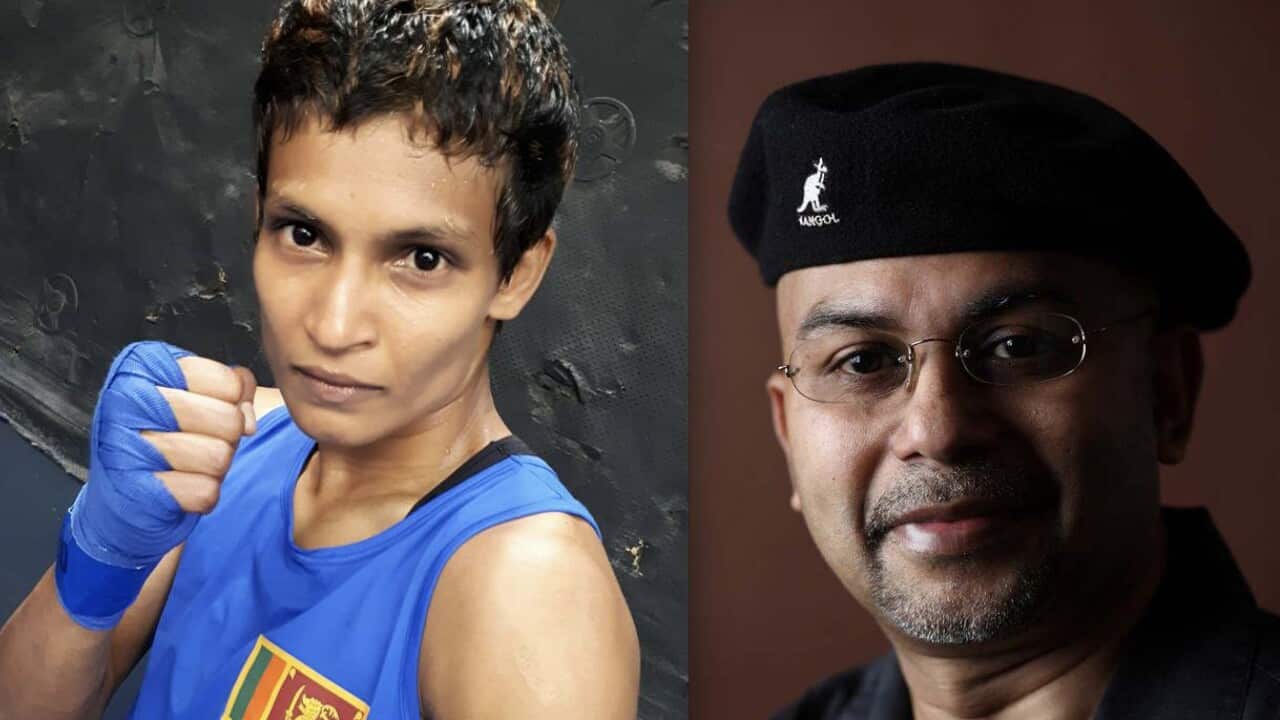 Left - Sri Lankan boxer Anusha Kodithuwakku- Right - President of Sri Lanka boxing federation Dian Gomes