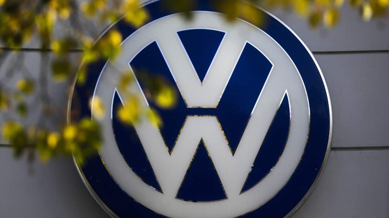 The VW sign of Germany's Volkswagen car company