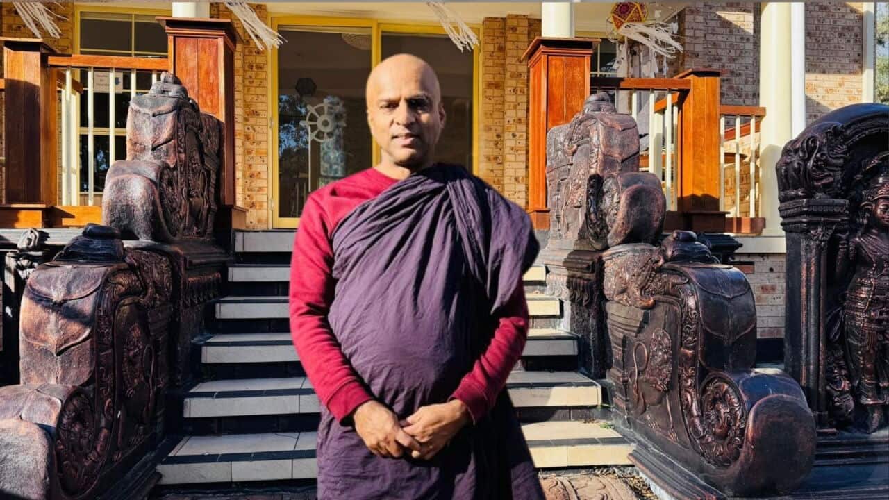 SBS Sinhala Gawaragiriye Indrasumana Thero Thilina Bandara Canberra Sri Lanka Buddhist Vihara.jpg