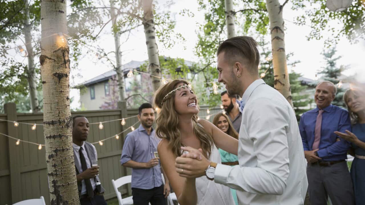Bride and groom dancing