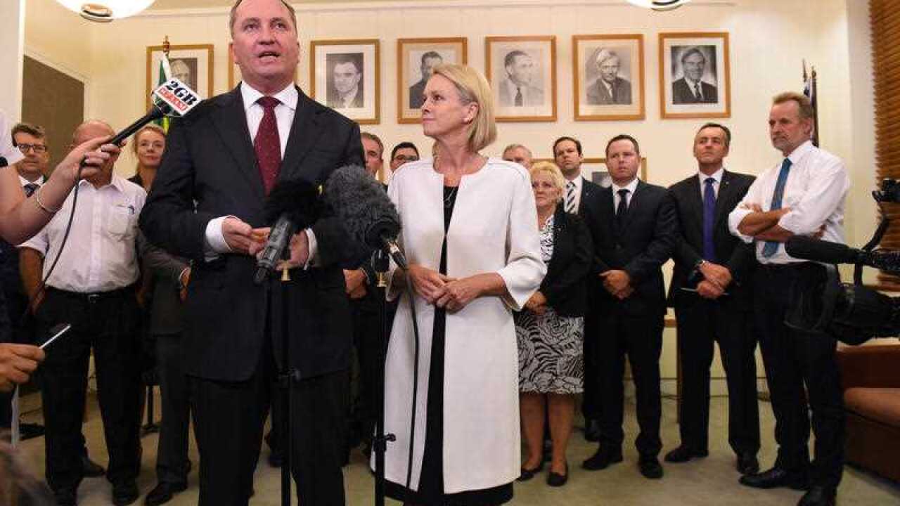 Newly elected Nationals deputy leader Fiona Nash and newly elected leader Barnaby Joyce at a press conference at Parliament House in Canberra on Thursday, Feb. 11, 2016.