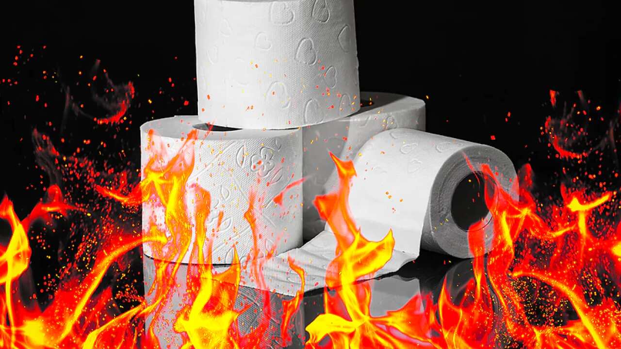 Toilet tissue on fire