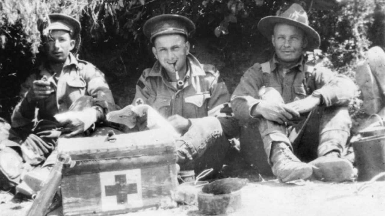 The first field dressing station of the 7th Battalion, AIF, 25 April 1915. (Photo: Australian War Memorial)