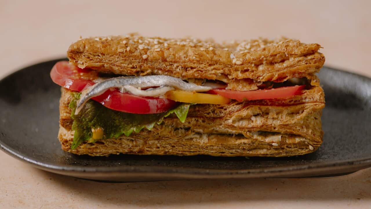 Tomato, shiso and pepperberry tart