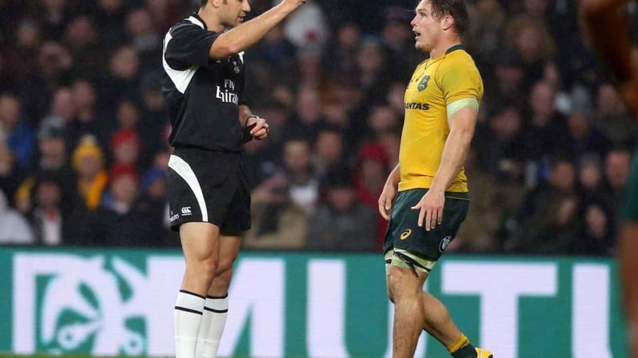 Australia's Michael Hooper is sent to the sin bin
