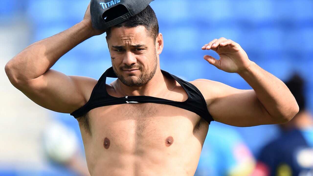 Jarryd Hayne looks on during Gold Coast Titans training