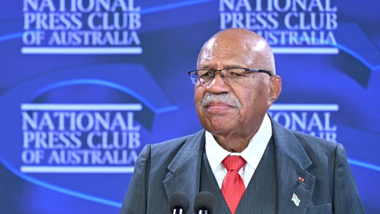 Prime Minister of Fiji Sitiveni Rabuka addresses the National Press Club in Canberra (AAP)