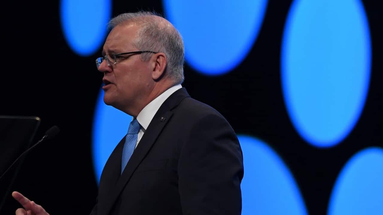 Prime Minister Scott Morrison speaks during the Australian Financial Review (AFR) summit, Investing for Growth, at the Hilton Hotel in Sydney, Tuesday, March 10, 2020. (AAP Image/Dean Lewins) NO ARCHIVING