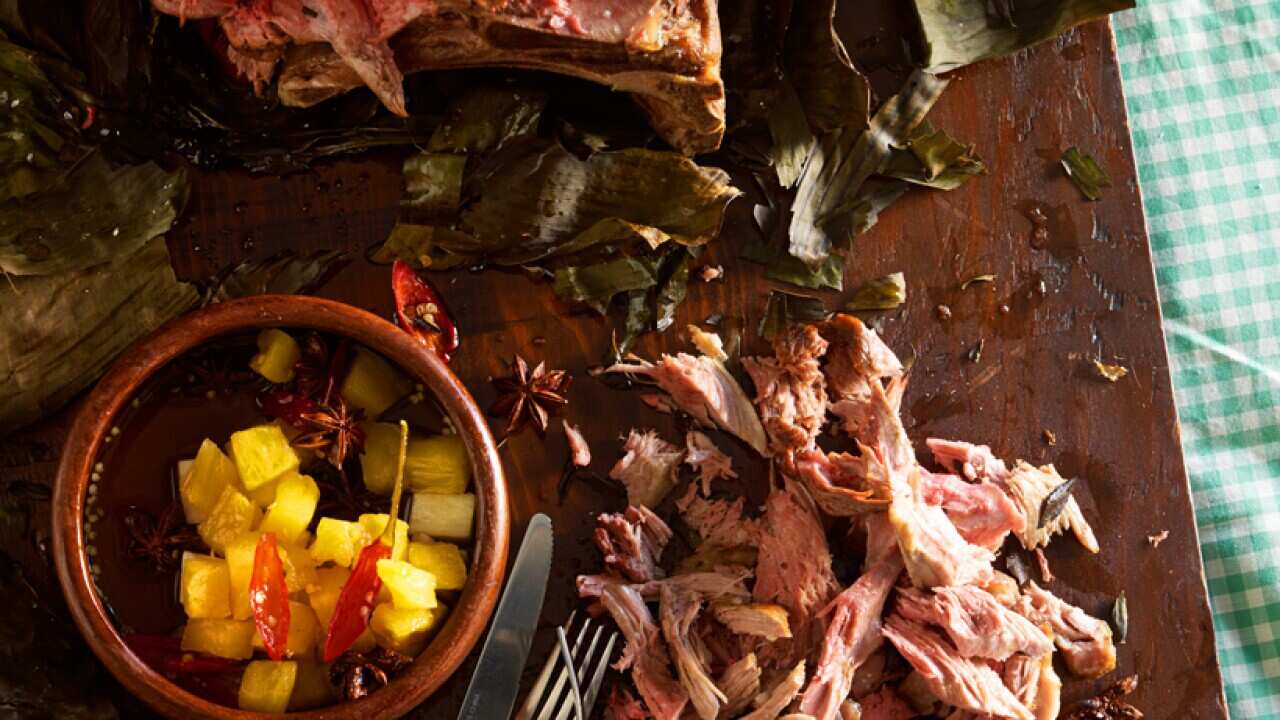 Twice-cooked pork shoulder with chilli pineapple