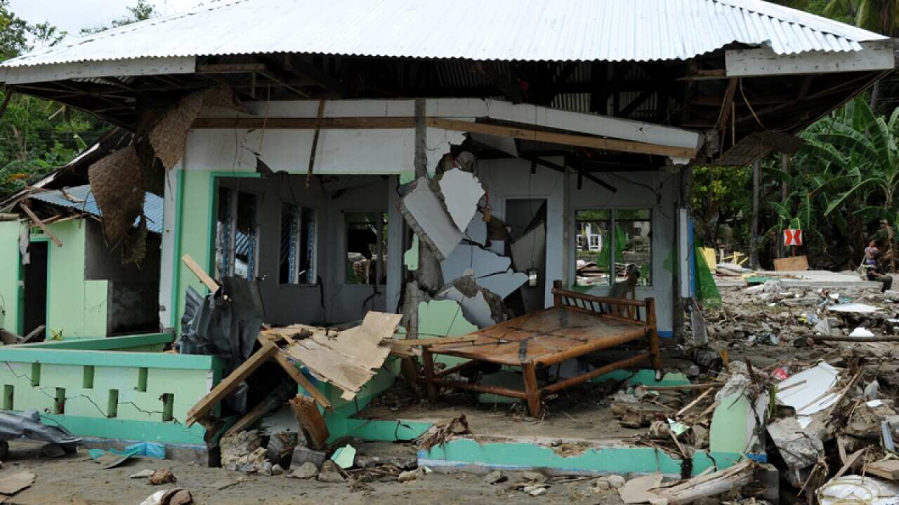 A destroyed house caused in La Libertad town, Negros Oriental province, central Philippines by the 6.9 magnitude earthquake. (Getty)