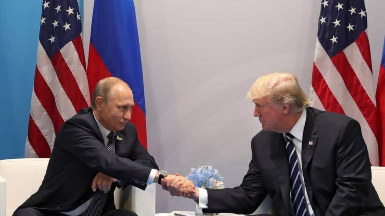 Donald Trump and Vladimir Putin at a July 2017 meeting.