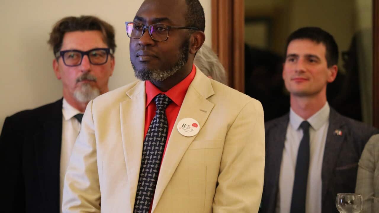 Le directeur de l'Alliance Française de Canberra, lors de la célébration du 80e anniversaire de l'AfC, à l'ambassade de France de Canberra.