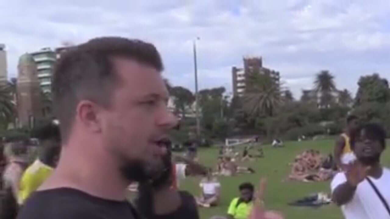The altercation at St Kilda beach on Friday.
