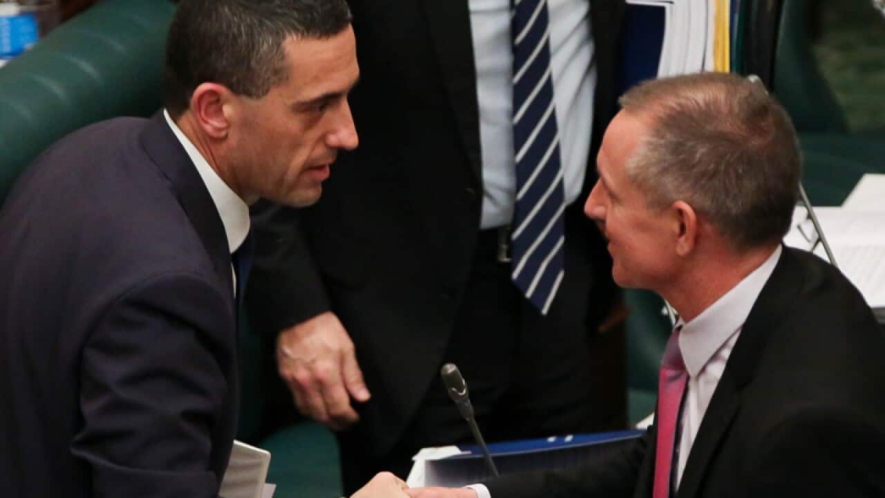 SA Premier Jay Weatherill (R) and Treasurer Tom Koutsantonis (L)