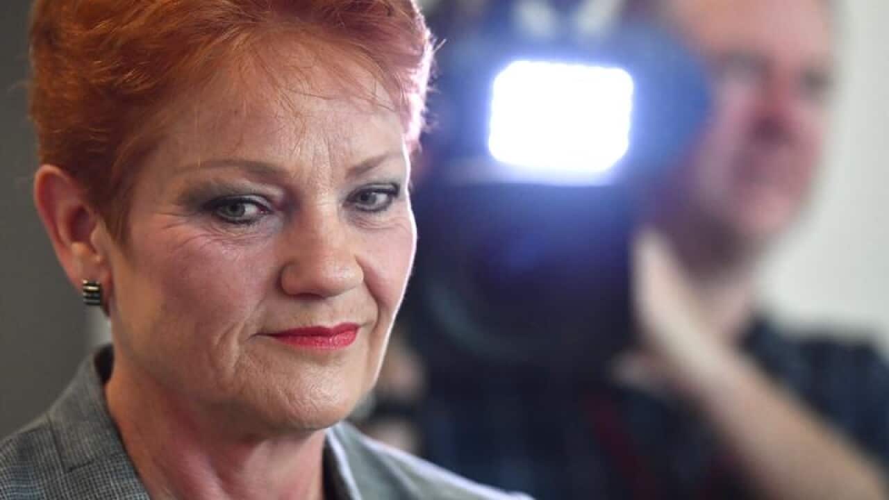 Pauline Hanson at a press conference at Parliament House.
