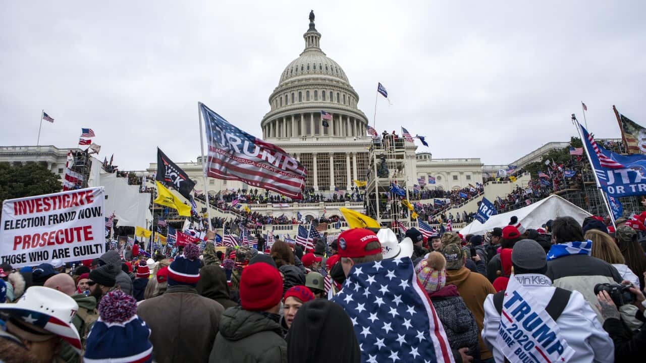 Rioters loyal to President Donald Trump rally at the US Capitol in Washington on January 6, 2021