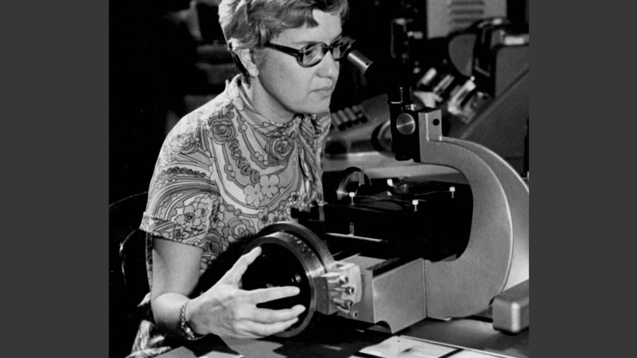 In this image taken in the 1970s and provided by the Carnegie Institution of Washington, Vera Rubin uses a measuring engine.