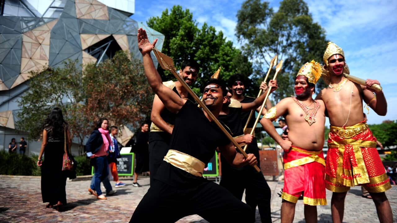 People celebrating outside.