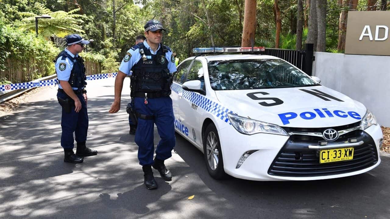 NSW Police at the scene of a double stabbing at the Church of Scientology headquarters at Chatswood in Sydney, Thursday, January 3, 2019. (AAP Image/Mick Tsikas) NO ARCHIVING