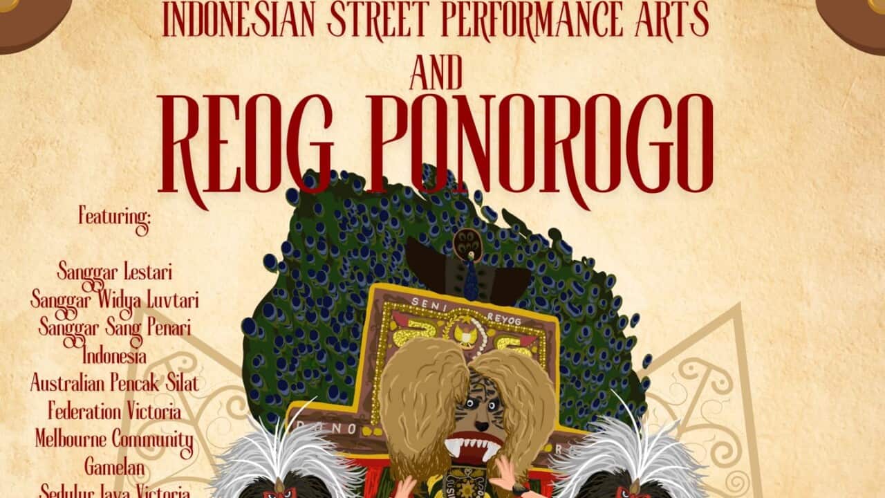 The official flyer of Indonesian Street Performance Arts and Reog Ponorogo, which will be held by the Indonesian Diaspora Network of Victoria at Federation Square, Melbourne, 29 Jun 2024. (Image: Curtesy IDN Victoria).