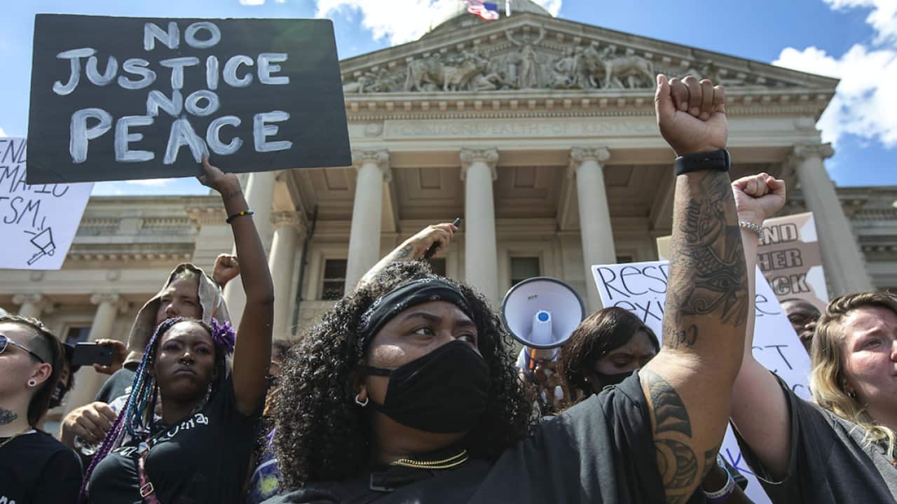 A Black Lives Matter protest in the US state of Kentucky this week.