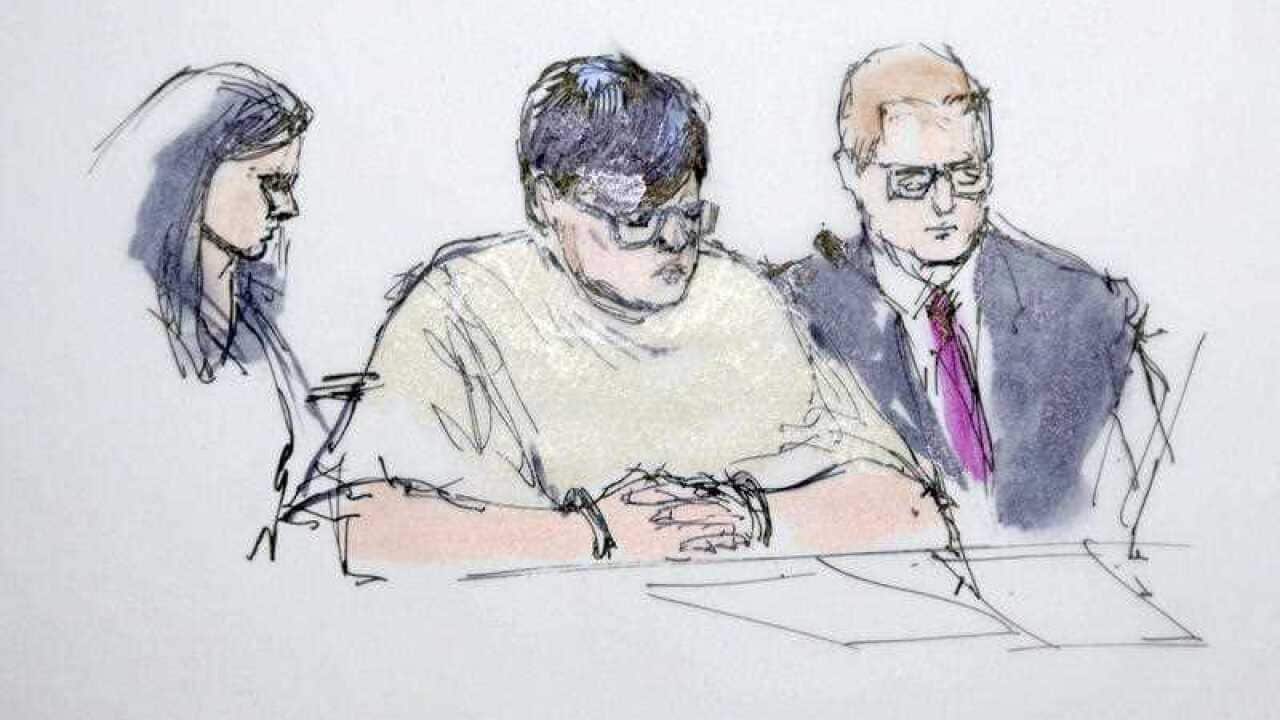 In this artist's sketch, Enrique Marquez, center, appears in federal court in Riverside, Calif., Thursday, Dec. 17, 2015.(AAP)
