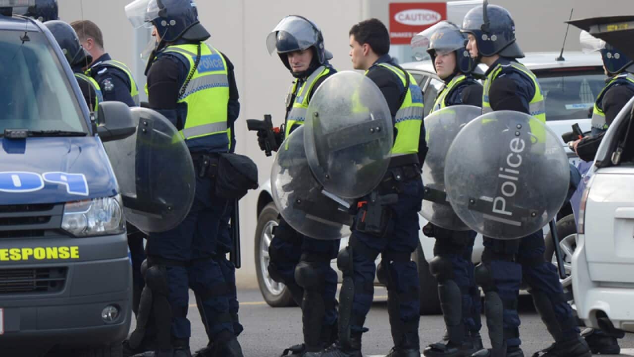 Riot police at Ravenhall Prison in Melbourne