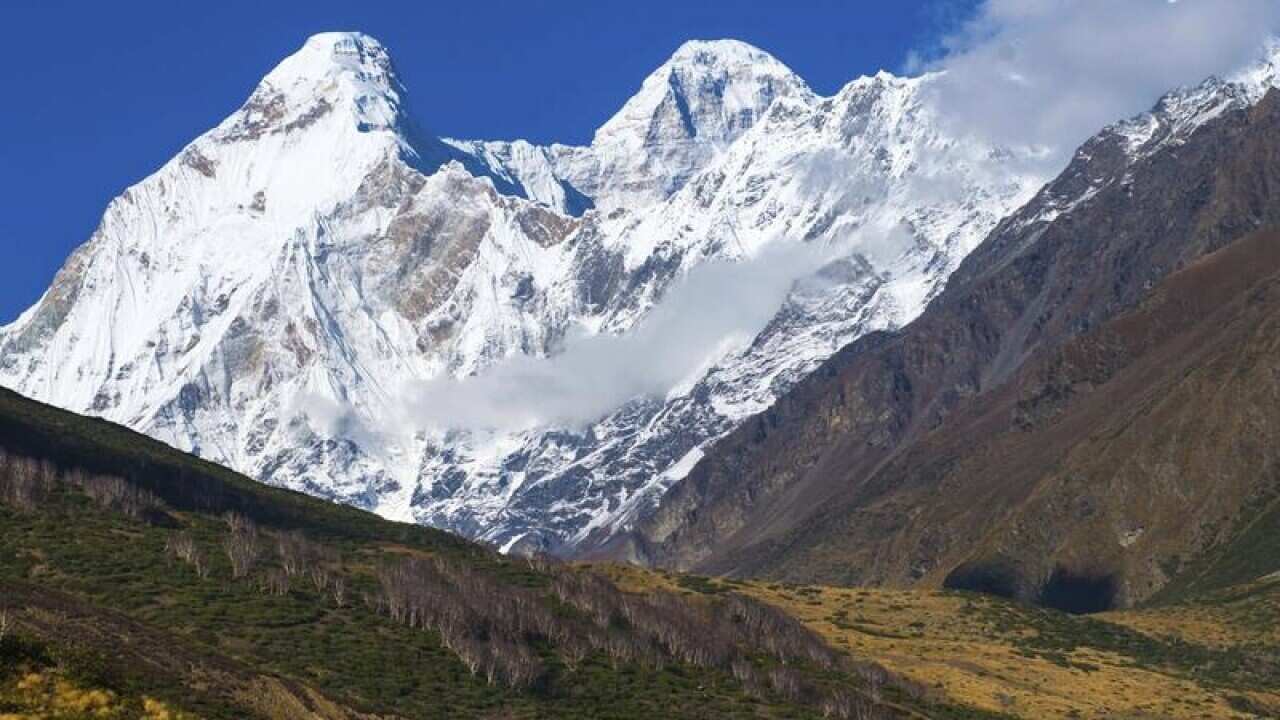 Nanda Devi's twin peaks in the Himalayas.