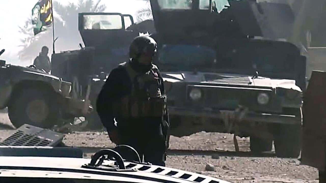 Iraqi Security forces advance their position in downtown Ramadi
