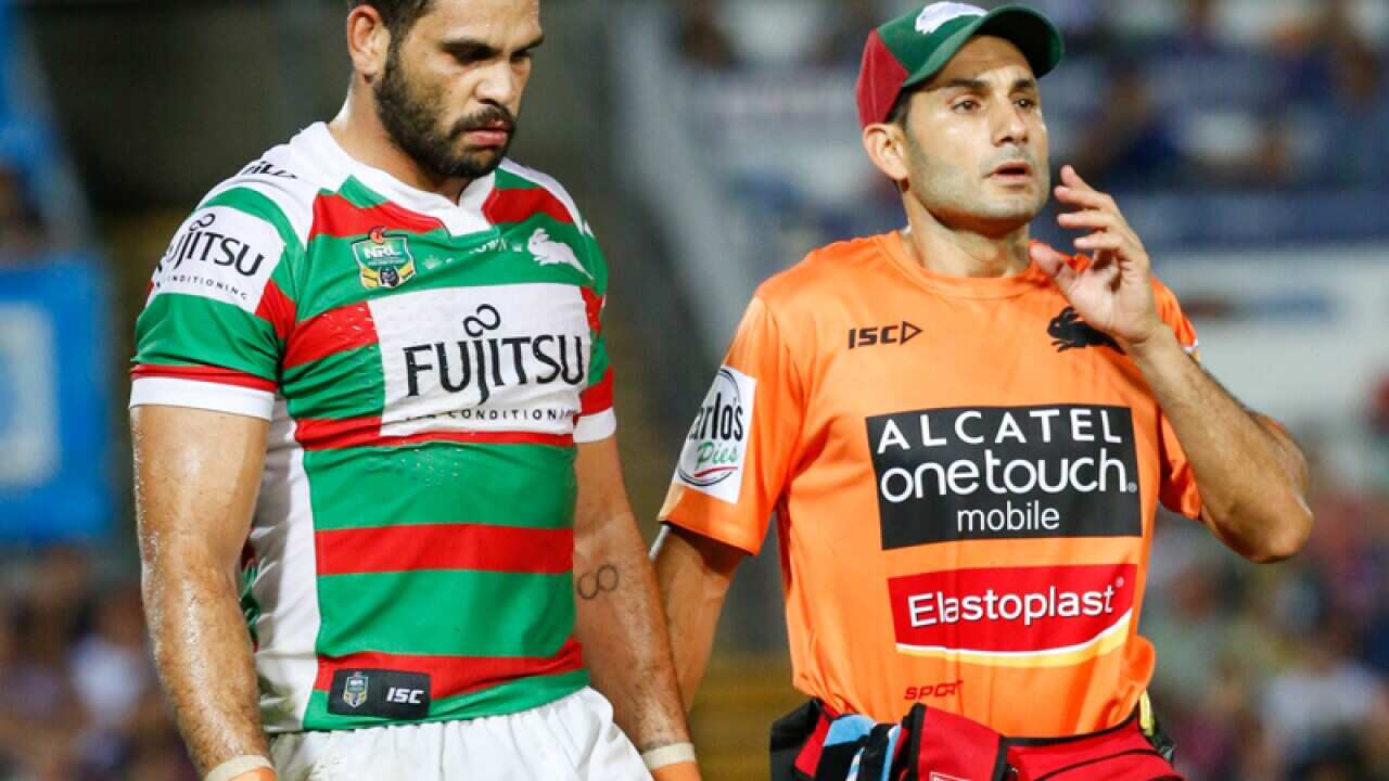 Rabbitohs captain Greg Inglis leaves the field
