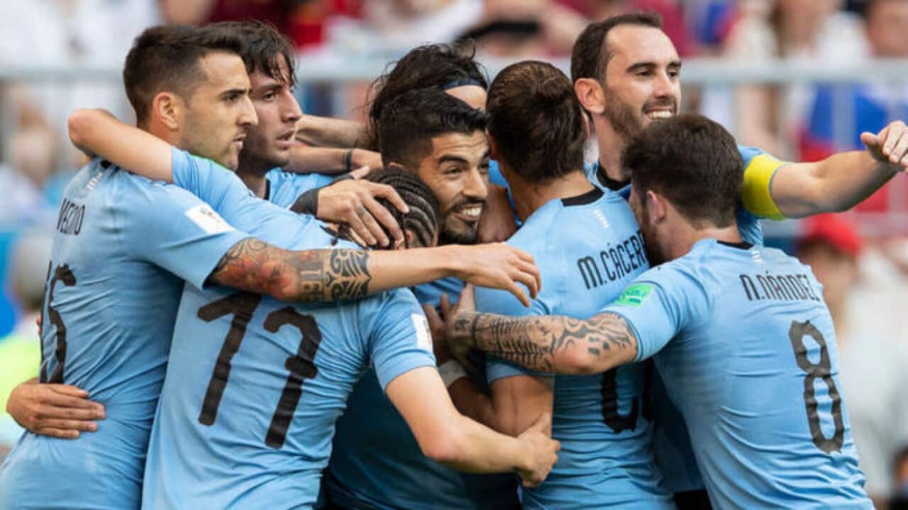 Uruguay celebrates a goal against Russia (Getty Images