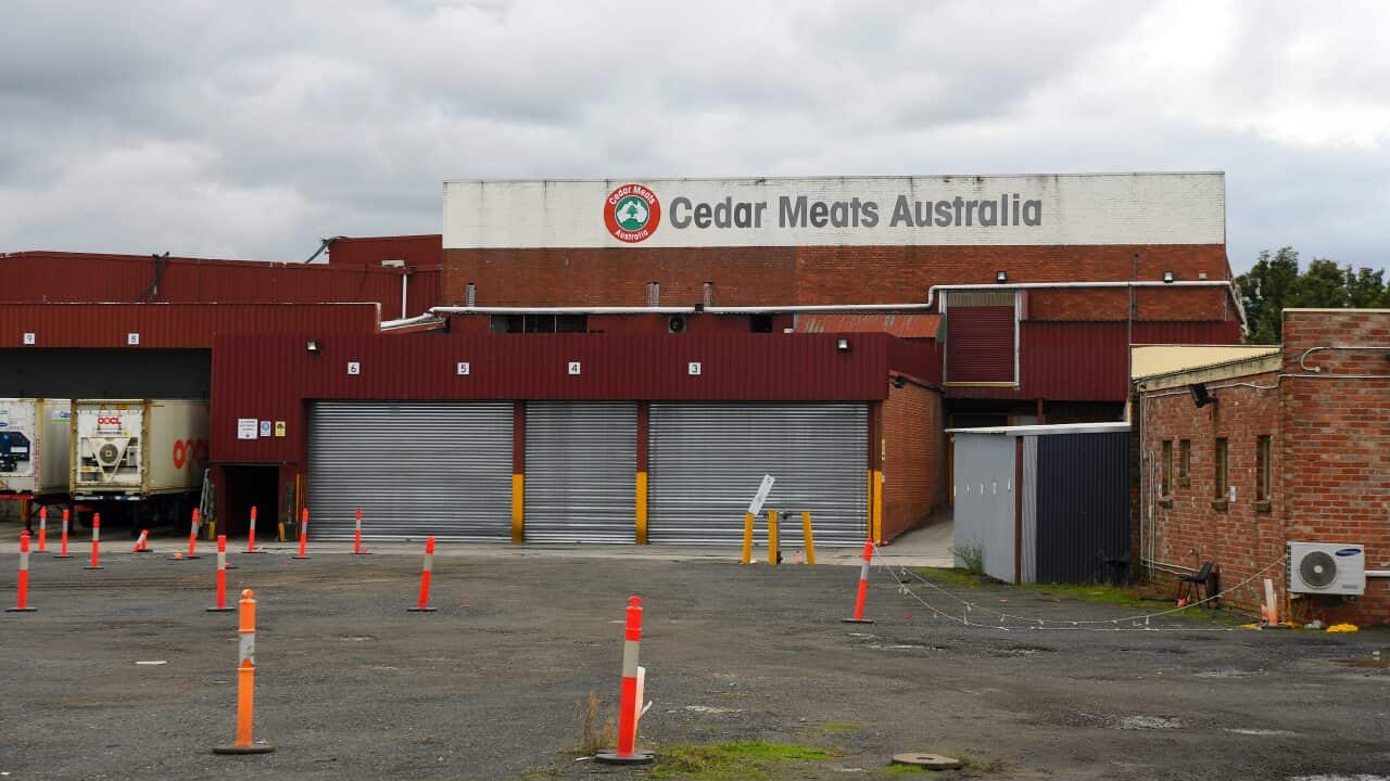 The exterior of Cedar Meats Australia is seen in Melbourne, Monday, May 4, 2020. Victoria has recorded 19 new COVID-19 cases connected to a cluster at Cedar Meats, a meat processing facility. (AAP Image/James Ross) NO ARCHIVING