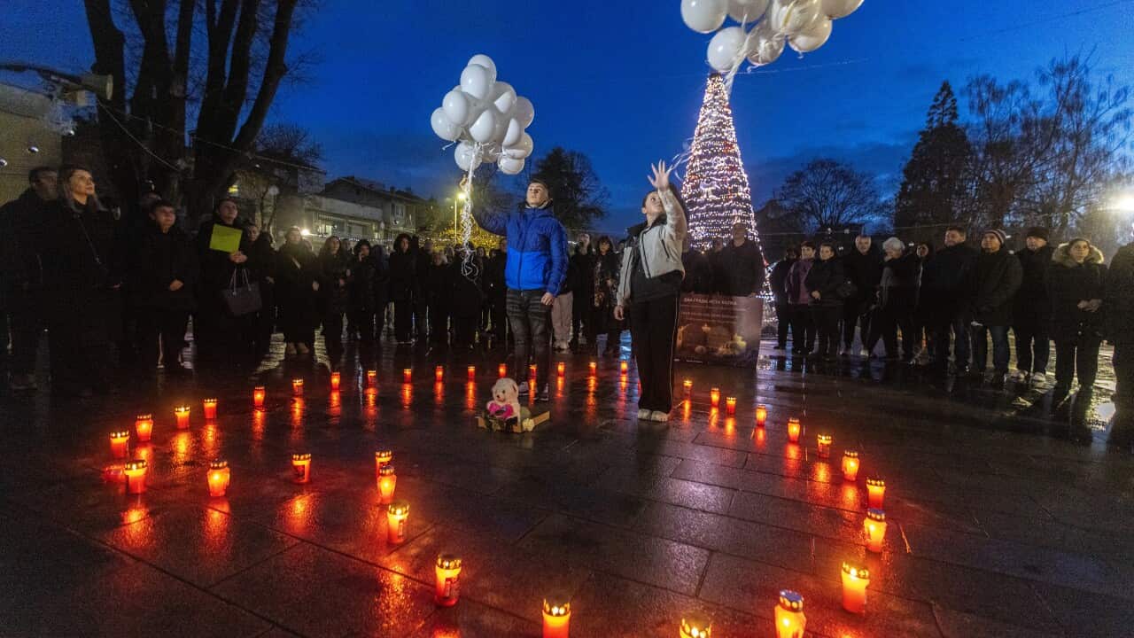 Families of the Kocani fire victims hold a virgil for victims of Crans -Montana fire