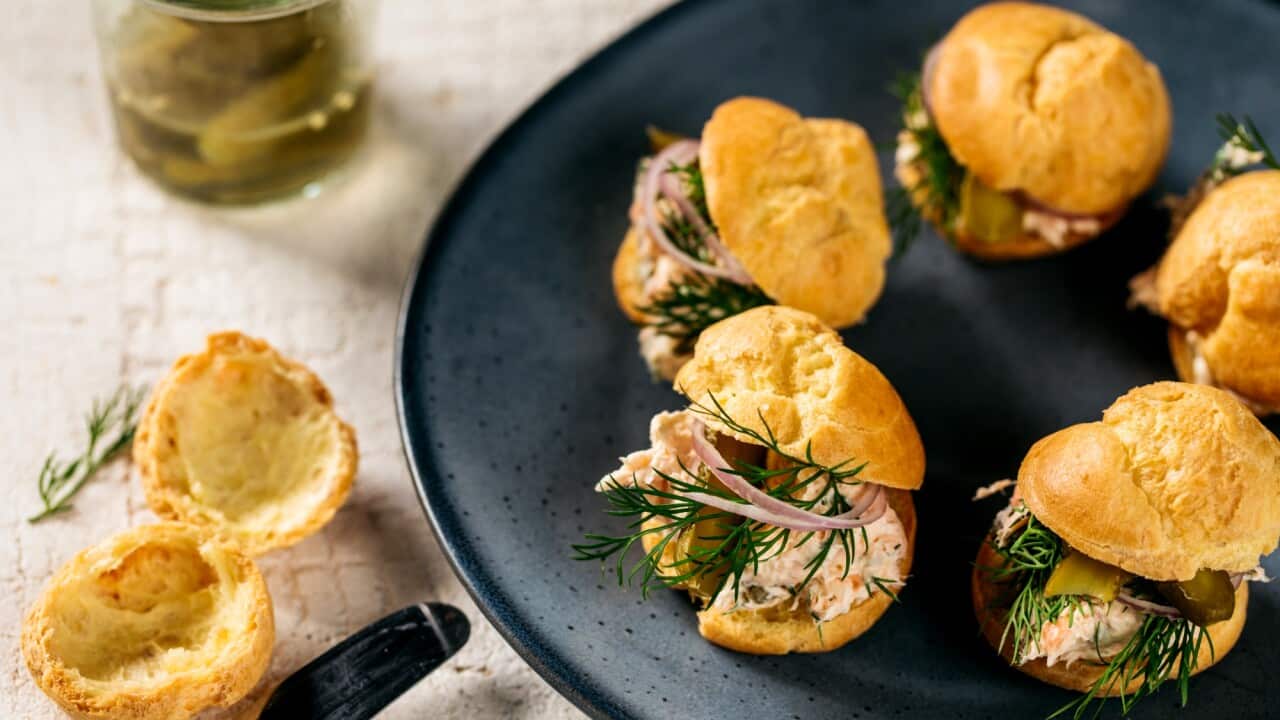 Smoked trout filled choux pastry