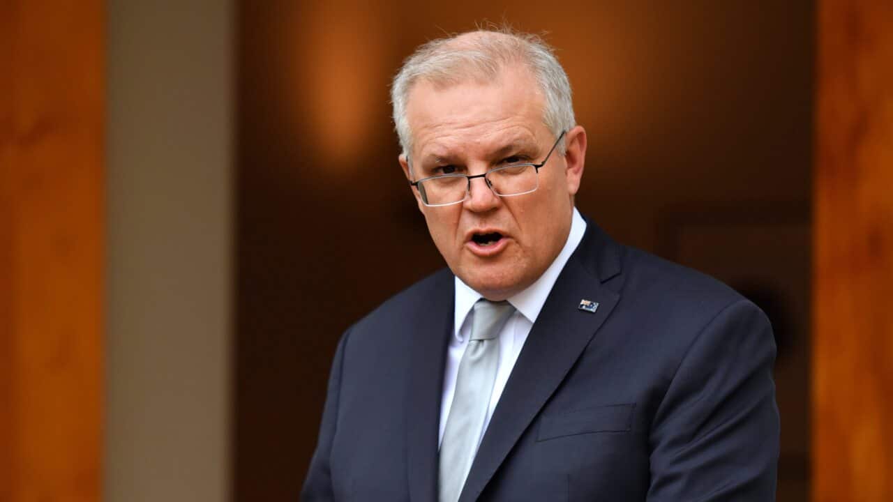 Prime Minister Scott Morrison speaks to the media during a press conference at Parliament House.