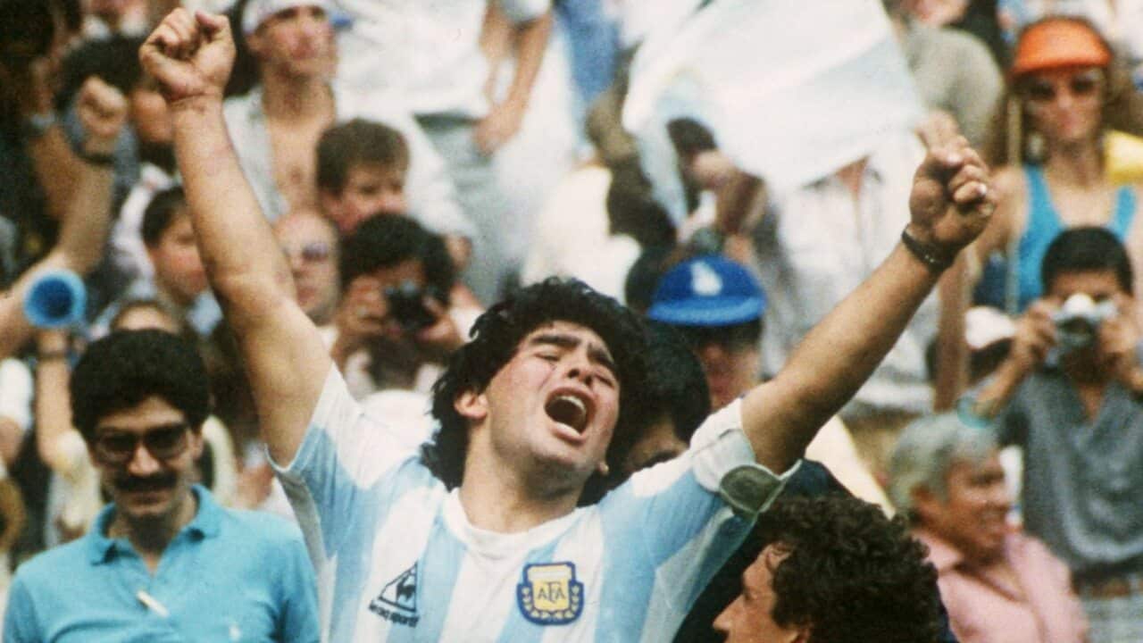 Diego Maradona celebrates at full-time of the 1986 FIFA World Cup final