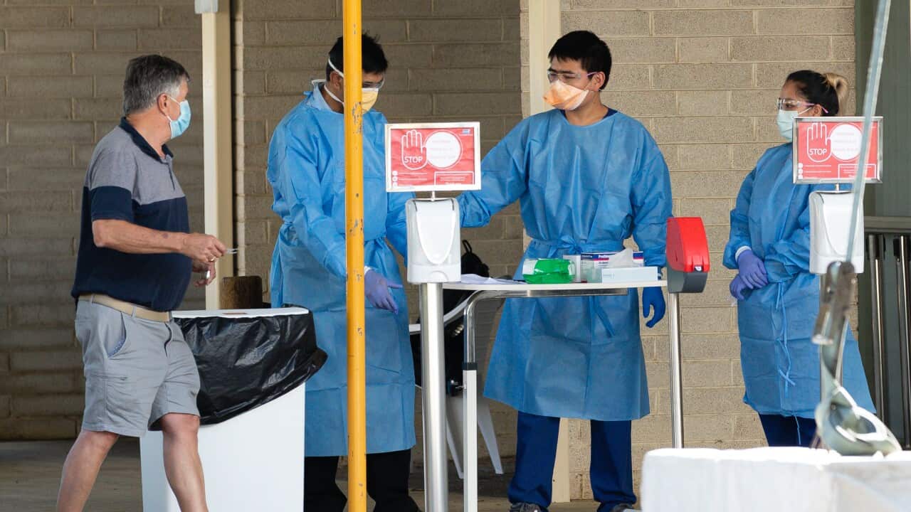 Medical staff are seen at a quiet Covid-19 testing centre at Sir Charles Gairdner Hospital in Perth.