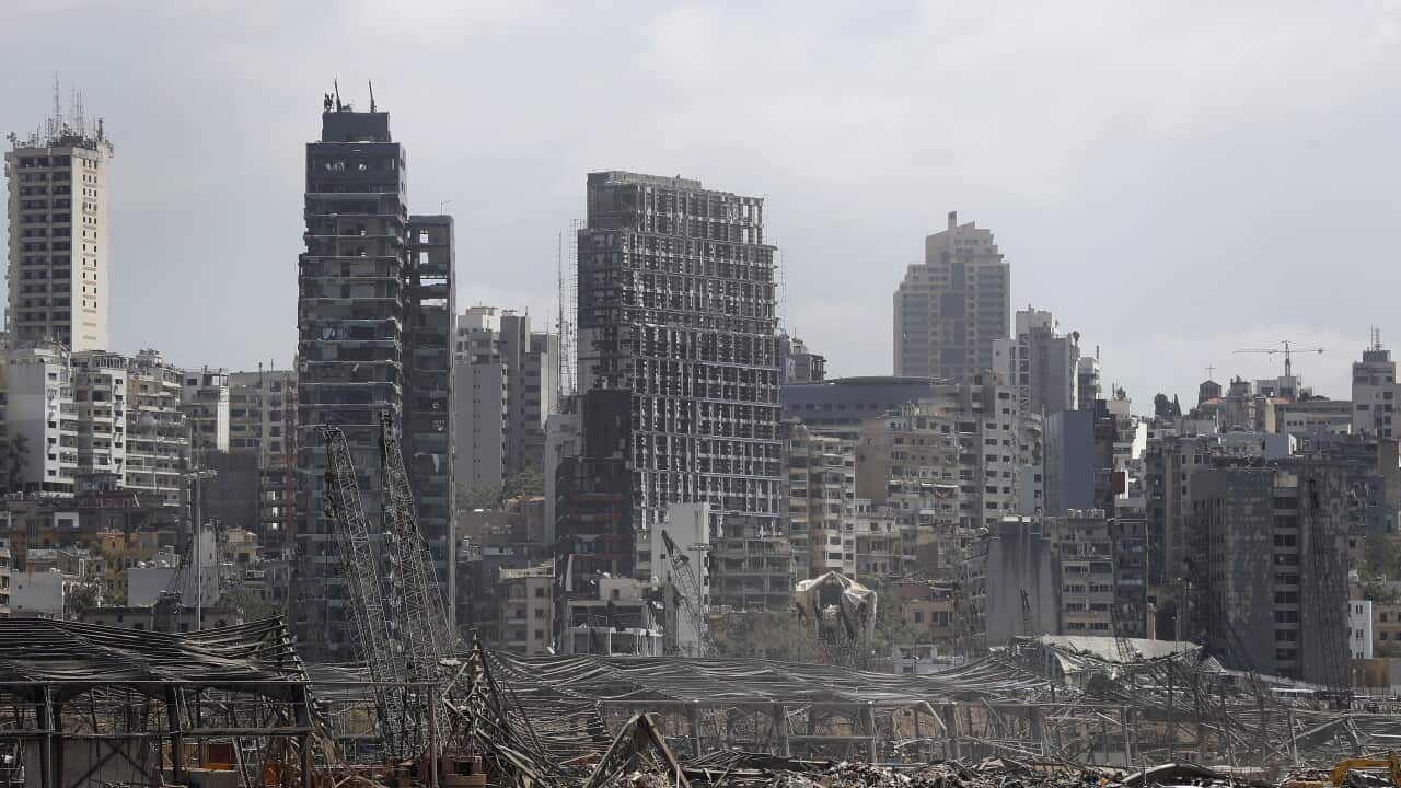 A general view shows the damaged resident buildings and the destroyed port warehouses at the scene of Tuesday's explosion in Beirut, Lebanon.